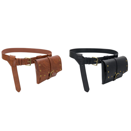 Adjustable Waist Belt Bag PU Leather Costume Accessory-Black 1