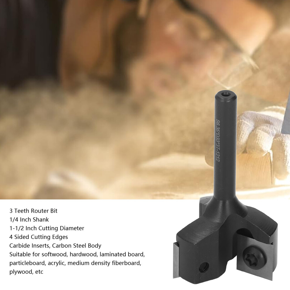 3 Teeth Carbide Insert Spoilboard Router Bit 1/4