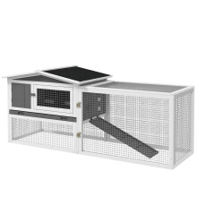 Jaula para conejos de madera de abeto, caseta para animales pequeños con techo de asfalto, recinto para animales pequeños, gris claro