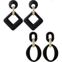 Acrylic Summer Earrings 2 Pcs Set Colorful Oval Square Shape Earrings Set Dangle Drop Earrings