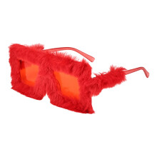 Übergroße Sonnenbrille, stilvoller pelziger Rahmen, Plüsch,-9