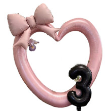 Heart Frame Bowknot Number Balloons For Infant Birthday Party-3