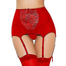 (Red, S) Suspender belt for women with high waist and lace garter