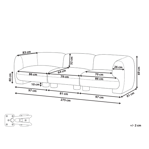 Beliani Modular Sofa 3 Seater MJALBI Off-White Boucle 2