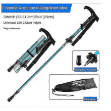 (blue, T handle Short) Senior trekking poles with quick lock system and collapsible design