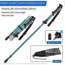 (blue, Straight handle Short) Collapsible trekking poles for seniors with quick lock aluminum system