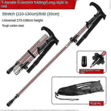 (red, T handle long) Senior trekking poles with quick lock system and collapsible design
