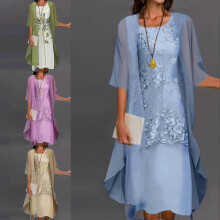 (Light Green, M) Elegant chiffon dress set for party - spring summer office lady style