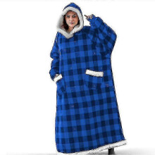 (blue plaid, 150cm) Warm hoodie blanket for winter - unisex oversized lounge wear