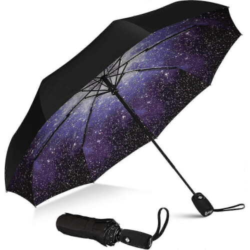 (Starry Night) Strong Windproof Umbrella Automatic Open Portable Folding Umbrella for Rain and Daily Use
