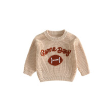 (6-12 Months, Khaki) Toddler Baby Pullover Sweater Fashion Football Embroidery Crew Neck Long Sleeve Knitted Tops