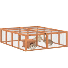 Jaula de madera para conejos con 2 puertas, refugio para 2-4 conejos enanos, 180,4 x 150 x 48 cm, color naranja.