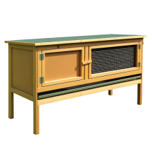 Conejera de madera con techo abatible, 2 puertas, bandeja impermeable, 115 x 44,3 x 65 cm, amarillo claro