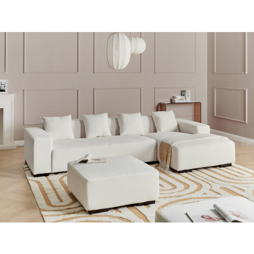 Beliani Corner Sofa LUNGO with Ottoman Boucle White Left Hand 1