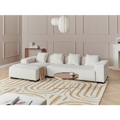 Beliani Corner Sofa 4 Seater LUNGO Boucle White Right Hand 1