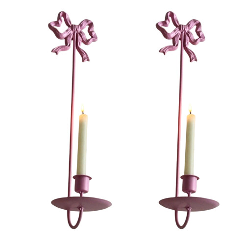 2Pcs Wall Sconces Candle Holders Metal Wall Decorations-Pink
