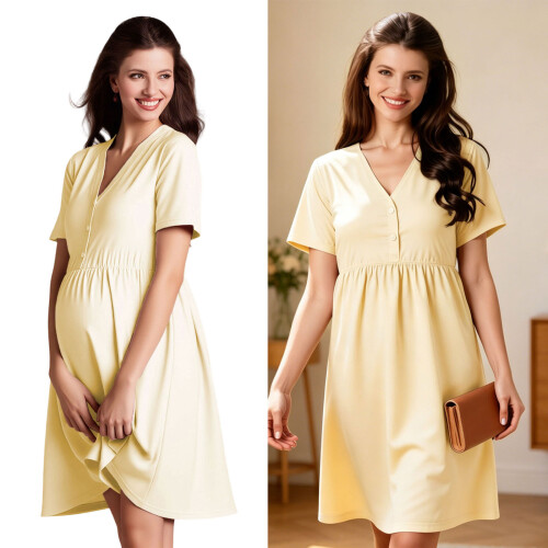 Nursing Maternity Gown Soft Cotton Blend-light pink M 2