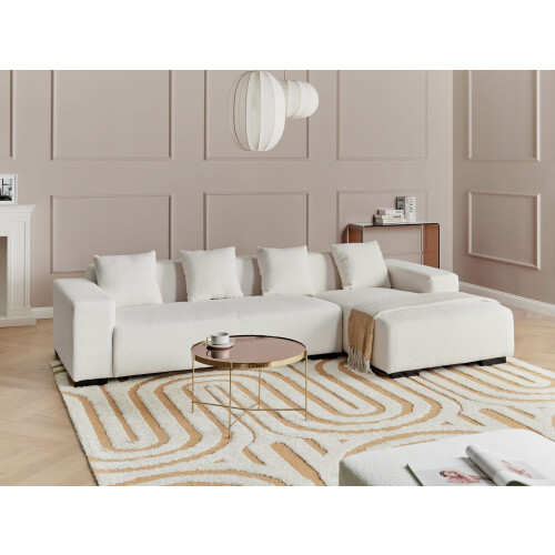 Beliani Corner Sofa 4 Seater LUNGO Boucle White Left Hand 1