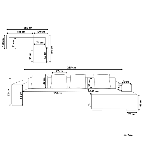 Beliani Corner Sofa 4 Seater LUNGO Boucle White Left Hand 2