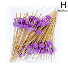(purple/100pcs) 100pcs Colorful Heart Fruit Picks Disposable Creative Cocktail Burger Birthday Cake Bamboo Picks 100pcs