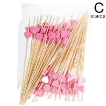 (Pink/100pcs) 100pcs Colorful Heart Fruit Picks Disposable Creative Cocktail Burger Birthday Cake Bamboo Picks 100pcs