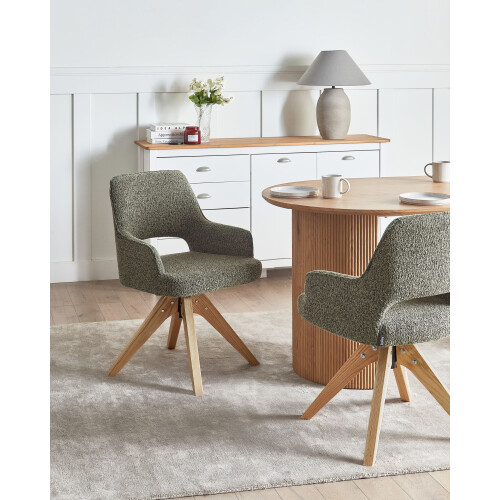 Beliani Dining Chair Swivel MORAVIA Boucle Green 1