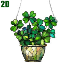 Simulation Lucky Four-Leaf Clover 2D Acrylic Round Disc Pendant Window Door Porch Chain Hanging Plate Outdoor Decoration