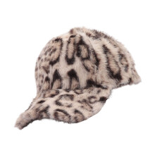 Leopard Print Baseball Cap Thick Plush Hat for Winter Warmth-1
