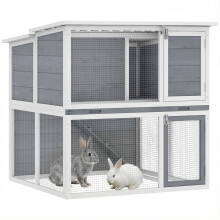 Conejera de madera de 2 pisos con techo abatible resistente a la intemperie, corral, rampa, 98x95x102,5 cm, gris