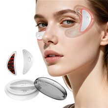 (WHITE) Facial Eye Beauty Device with Microcurrent Gel Patch Red Light Eye Skin Firming Massager Patches for Eye Bags Dark Circles