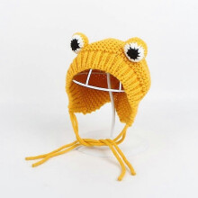 (46-51cm, Yellow) Cartoon Frog Knitted, Winter Warm Hat Skullies Cap