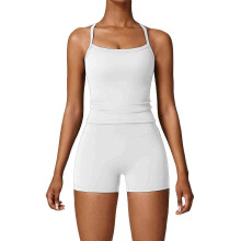 Two Piece Workout Sets for Women Tank Top Matching High Waist Booty Lifting Shorts Gym Yoga Active Wear Outfits White L
