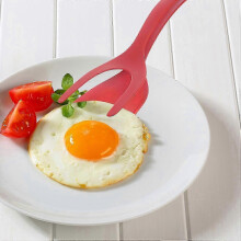 (red) 2 In 1 Egg Shovel Pancake Turner, Silicone Non-slip Frying Spatula Tongs, Kitchen Cooking Tool