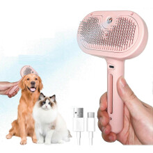 (Pink) Portable Pet Steam Brush, Cat Grooming Brush With Spray, Anti-fly Pet Hair Massage Comb For Shedding Detangling