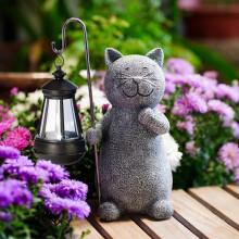 Cat Decoration Statue for Outdoor Garden with Solar Light Figurine - Living Room Kitten Decoration Gift for Women, Men, and Mothers