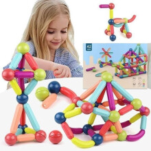 Children's Magnetic Building Blocks - MARSEE - 42 Pieces Magnetic Balls and Rods - Montessori Toy for Ages 3+