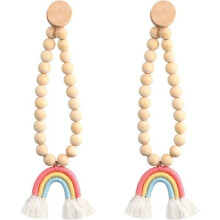Set of 2 Magnetic Curtain Tiebacks, Curtain Rope Loops, Rainbow with Decorative Beads for Window Curtains