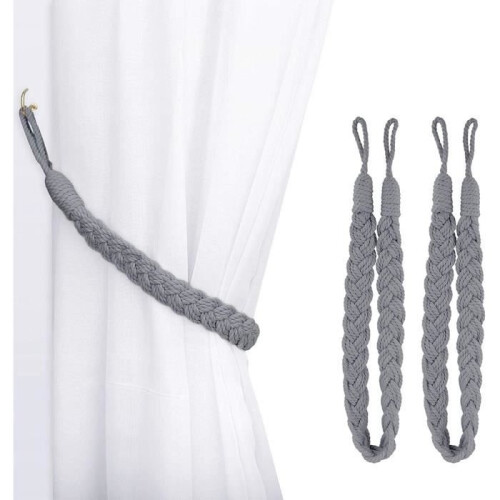 Curtain Tiebacks - 2 Pack - Cotton Rope - Grey - 66 cm Length