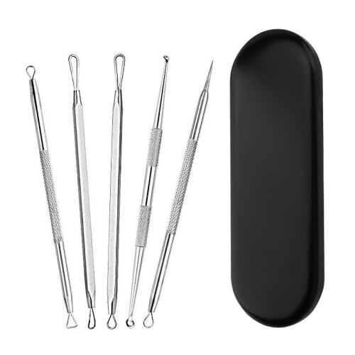 5-teiliger Mitesser-Entferner, Pickel-Entferner, Gesichtspflege-Set Silver