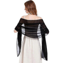 (Black) Bridal Shawl Evening Dresses Wedding Shawl Womens Soft Chiffon Shawl Flowing