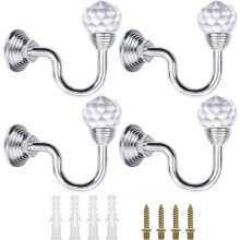 Set of 4 wall-mounted crystal curtain hooks for curtains (silver)