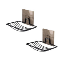 Set of 2 sturdy, self-adhesive stainless steel soap dishes for home, kitchen, bathroom, shower, black