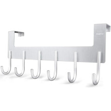 Wall-Mounted Coat Rack, Entryway Furniture, 6 Door Hooks, Hanger, Hanging Storage for Hats, Towels, Clothes, and Bags, Silver