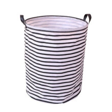 Foldable cotton laundry basket - Large capacity - White/Black