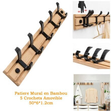 CARRETT Wall-Mounted Coat Rack - 5 Hooks - Bamboo - Black - Contemporary Design