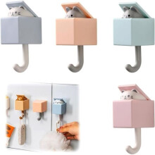 Wall Hooks, Adhesive Hooks, Creative Cat Hooks for Coats, Retractable Adhesive Hooks (4pcs)