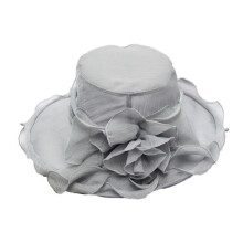 Sun hat - Women's - Grey - Wide brim - Removable bow tie - Adjustable size