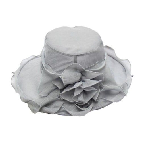 Sun hat - Women's - Grey - Wide brim - Removable bow tie - Adjustable size