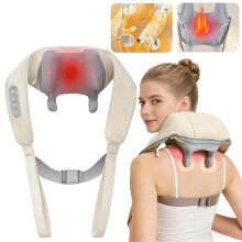 (WHITE) Electric Wireless Neck Shoulder Back Massager, Shiatsu Kneading Massage Shawl Cervical Massage Pillow with Brushless Motor Trape