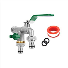 Garden tap, double outlet 1/2" brass tap, rust and frost resistant (green)
